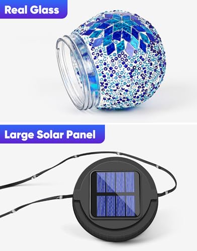 Mosaic Solar Lights Outdoor 6 Pack, Solar Hanging Lanterns Christmas Halloween Gifts for Women Mom Grandma, Waterproof Glass Globe Lights, Garden Patio Decor for Yard, Tree, Balcony, Cold - color: Blue, size: 6