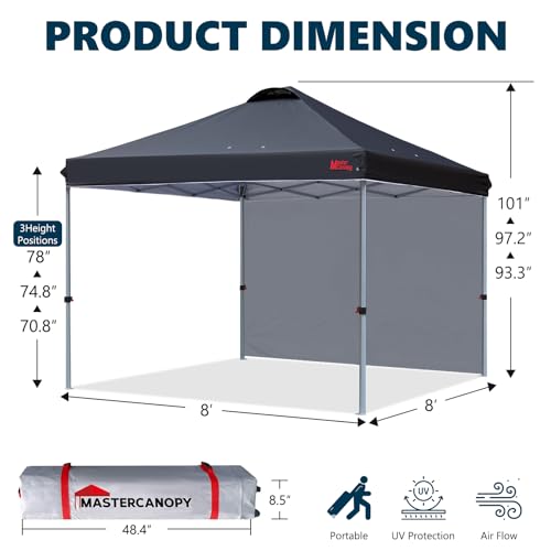 MASTERCANOPY Durable Pop-up Canopy Tent with 1 Sidewall (8'x8',Black) - color: Black, size: 8x8