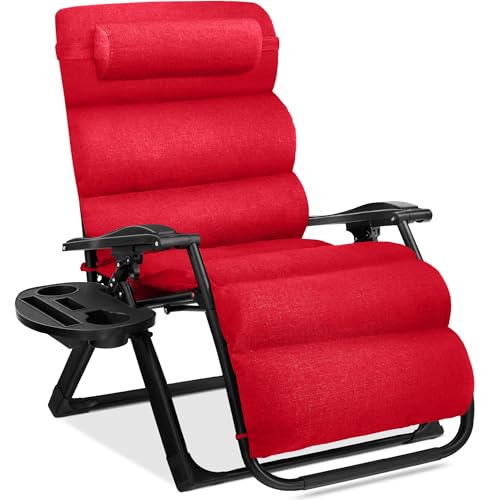 Best Choice Products Oversized Zero Gravity Chair, Folding Outdoor Patio Recliner, XL Anti Gravity Lounger w/Removable Cushion, Cup Holder, Side Tray, 350lb Capacity - Crimson Red - color: Crimson Red