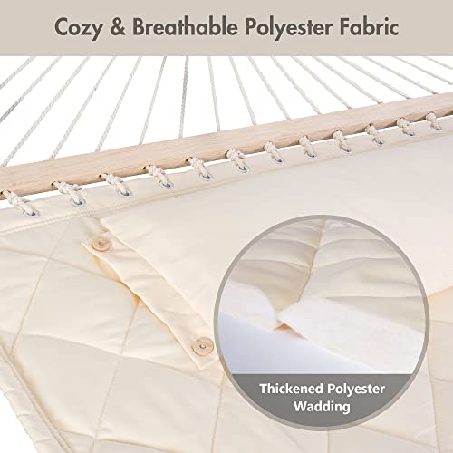 ANOW Two Person Hammock with Spreader Bars and Detachable Pillow, Heavy Duty Hammock for Outdoors Indoors, 450 LBS Weight Capacity, Cream - color: Cream, size: 2 Person Without Stand