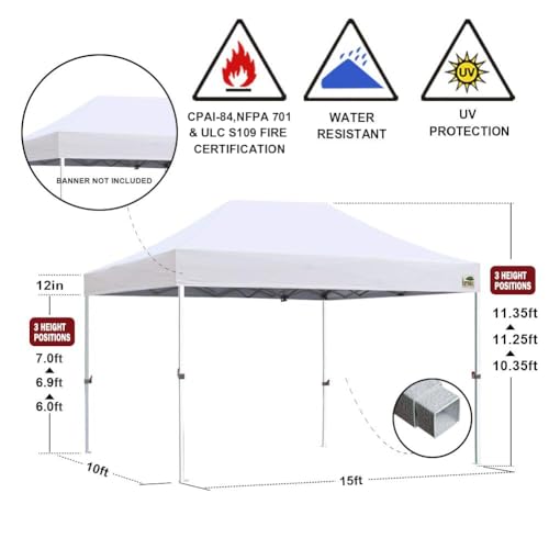 Eurmax USA 10x15ft Pop Up Canopy, Commercial Instant Tent for Outdoor Events, Patented No-Tip Rolling Storage Bag with 4 Sandbags,UV & Water Resistant,Heavy Duty Portable Shelter Gazebo,Yellow - color: Yellow, size: 10x15
