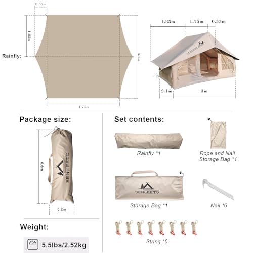 9.8' x 7' Camping Tarp for 4/6 People, 4 Season UV Protection,PU 3000mm Waterproof, Multifunctinal Ultralight Shelter Awning Sunshade Cloth, Portable for Traveling Backpacking Outdoors - color: Beige, size: 9.8' x 7'