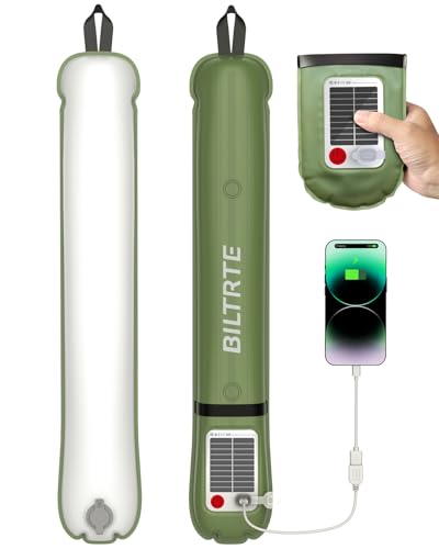 24" Inflatable Solar Camping Lantern,Magnetic LED Tube Light with USB-C 2000mAh Phone Charger,IP66 Waterproof TPU Tent Light for Hurricane Emergency,Backpacking & Off-Grid Survival (Green) - color: Green, size: 24in