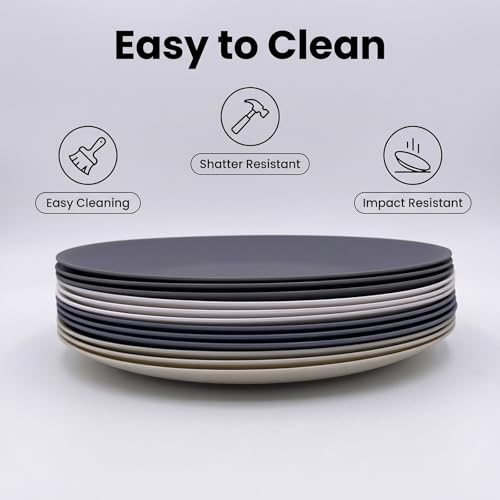 AOYITE Plastic Dinner Plates Reusable, Unbreakable Salad Plates set of 12, BPA Free Microwave & Dishwasher Safe Party Plate for Any Occasion, BBQ, Travel, Events - color: Neutral Tones