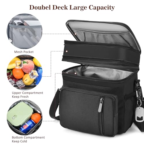 Lunch Box & Lunch Bag for Men Women, Large Insulated Adult Lunch Box, Leakproof Cooler Lunchbox with Bottle Opener for Work Picnic Beach, 16L, Black - color: Black