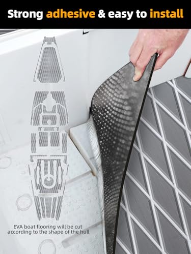 FOCEAN Boat Flooring EVA Foam Boat Decking Marine Mat Non-Slip Self-Adhesive Flooring Sheet for Motorboat Jon Boats Bass Boat Kayak RV Floor, 94.5''x 15.7'', Grey with White Lines - color: Grey With White Lines, size: 94.5"L x 15.7"W x 0.2"Th