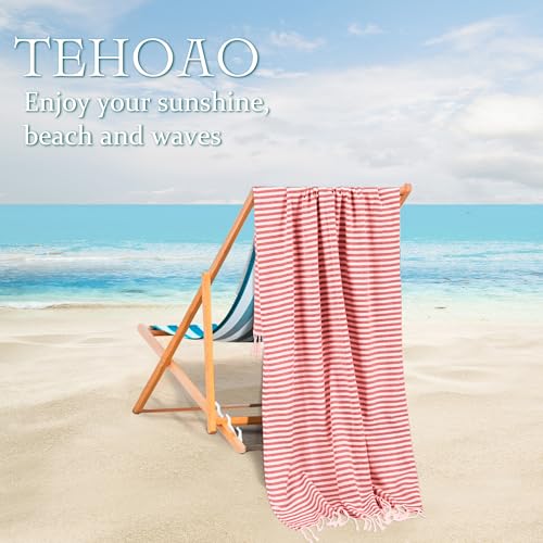 Turkish Striped Beach Towels Bulk Oversized 39"x71" Large Bath and Pool Set Quick Dry Lightweight Travel Towel for Adult,100% Cotton TEBT-18-1red - color: Red, size: 1 Pack