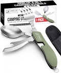 Orblue 4-in-1 Camping Utensils, 1-Pack, Portable Stainless Steel Spoon, Fork, Knife & Bottle Opener Combo Set - Travel, Backpacking Cutlery Multitool Olive Green - color: 1-PACK Olive Green