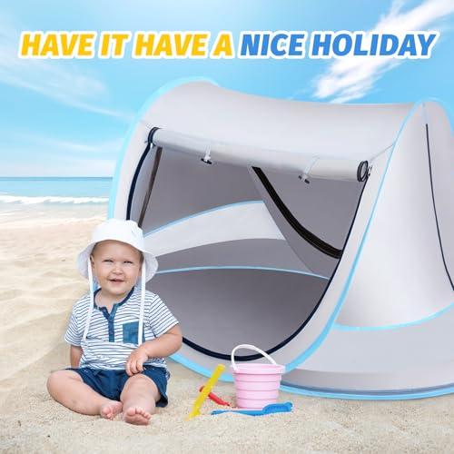 Baby Beach Tent, Pop Up Toddler Travel Bed for Boys or Girls, Sun Shade for Toddler Camping, Infant Portable Sun Shade, Summer Beach Baby - style: Gray Baby Tent