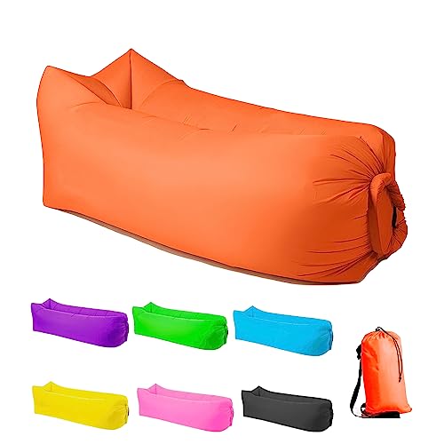 Inflatable Lounger Air Sofa Hammock, Inflatable Couch for Camping, Portable Waterproof Anti-Air Leaking Pouch Couch Air Chair for Outdoor, Beach, Hiking, Picnics, Music Festivals (Orange) - color: Orange