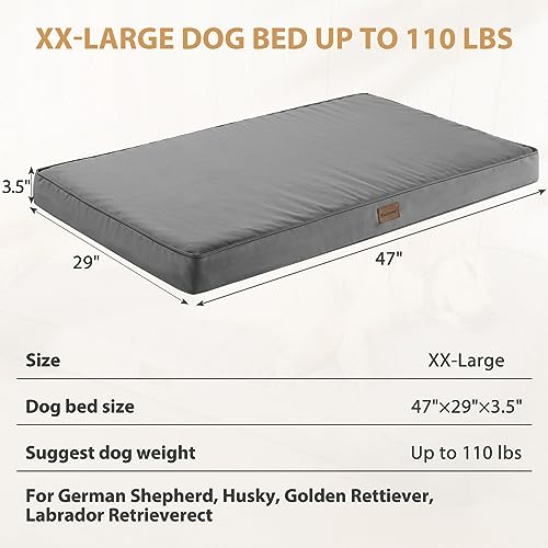 BFPETHOME Outdoor Dog Beds for Large Dogs, Waterproof Dog Bed for Medium, Large, Extra Large Dogs, Orthopedic Pet Bed with Removable Washable Cover, Egg Crate Foam Pet Bed Mat. (47 x 29 In, Dark Grey) - color: Dark Grey, size: 47.0"l X 29.0"w X 3.5"th