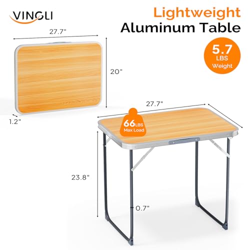 VINGLI 2.3FT Small Camping Table，Portable Camping Table with Carrying Handle, Picnic Table Foldable Table Essentials for Indoor Outdoor - color: Natural, size: 2.3ft