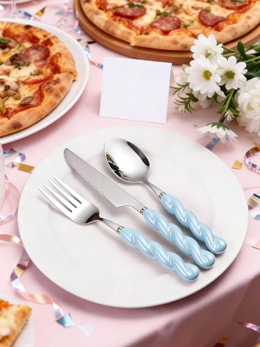 Stainless Steel Flatware Set, 4-Piece Heavy Duty Cutlery Set with Dinner Knife, Fork & Spoons, Tableware Gift for Daily Use Wedding Housewarming Baby Shower Valentine's Day Present (Blue) - color: Blue