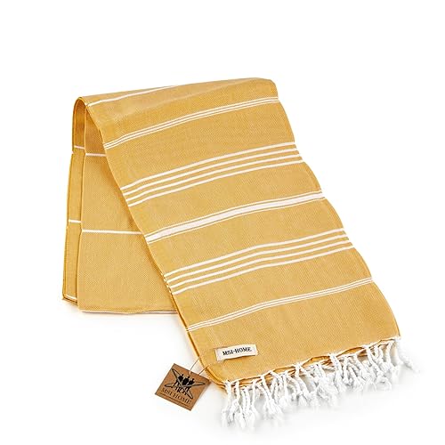 100% Organic Turkish Cotton Beach and Bath Towel, Peshtemal Towel Blanket, Quick Dry Sand Free, Oversized Light Compact, Diamond Weave, Prewashed, 71 x 39 Inches (Yellow) - color: Yellow