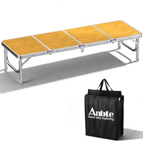Anbte 4ft Low Folding Picnic Table, Thicker Aluminum Small Camping Table with Storage Bag, Portable Handle, Lightweight, for Camping Beach Party Picnic Floor,45.67" x 15.7" x 10.3", Yellow - color: Yellow, size: 45.67" X 15.7" X 10.3"