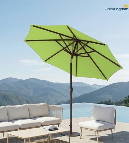 PatioKingdom Auto-Tilt 9FT Patio Umbrella Outdoor with 8 Sturdy Fiberglass Ribs,Market Table Umbrella for Pool,Backyard,Deck and Garden - color: Apple Green, size: 9FT
