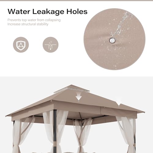 LAUSAINT HOME 10'x10' Outdoor Patio Gazebo with Mosquito Netting, Double Roof Outdoor Gazebo Pavilion Shelter for Backyard, Garden, Lawn, Wedding (Khaki) - color: Khaki, size: 10'x10' - w/o curtains
