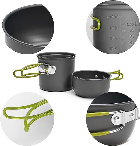 Camping Cookware Mess Kit for 1 People,ISFORU Camping Non-Stick Cooking Set Include Backpack Pot and Pan Set with 304 Stainless Steel Cup and Utensil Set for Traveling Trekking and Hiking