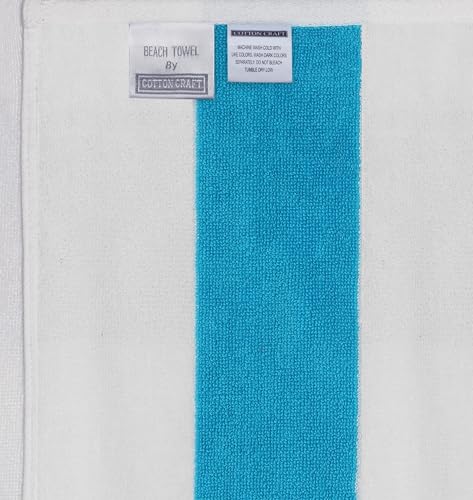 COTTON CRAFT Oversized Beach Towels - 2 Pack XXL 35x84 - The Big Kahuna 7 Foot Extra Large Beach Blanket Towel - Big & Tall - Huge 100% Cotton Velour Soft Luxury Pool Bath Towel - Cabana Stripe Aqua - color: Cabana Stripe - Aqua, size: 2 Pack - 35x84