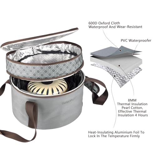 Pie Carrier With A Lid And Handle, With A Hard Edge That Won'T Collapse, Round Insulated Casserole Carrier,It Is Suitable For The Safe Transportation Of Cold And Hot Food (Grey) - color: Grey