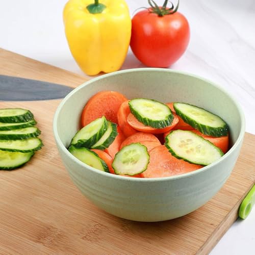 Unbreakable Wheat Straw Cereal Bowls Set of 4, 24 OZ Microwave and Dishwasher Safe Lightweight Soup and Salad Bowl Sets, Reusable Dessert Bowls for Rice, Pasta, Snack, Fruit, BPA Free (Green) - color: Green