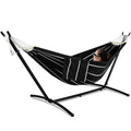 GAFETE Double Hammock with Stand for Outside, Upgraded Spreader Bar, Heavy Duty Space Saving Steel Stand 2 Person, Side Pockets, Easy Assembly, 600lbs Weight Capacity, Indoor & Outdoor (Darkness) - color: Darkness