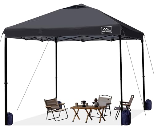KAMPKEEPER One Person Setup 10x10 Pop up Canopy Tent, Instant Portable Beach Tent, One Push Outdoor Canopy with 3 Adjustable Heights, Wheeled Carry Bag, Bonus 8 Stakes and 4 Ropes(Black, 10x10FT) - color: Black, size: 10x10FT