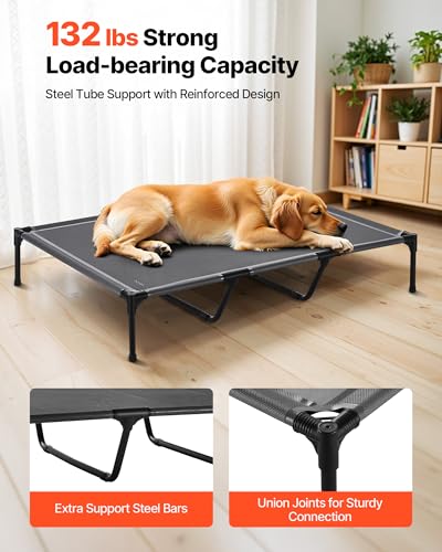 VEVOR Elevated Dog Bed for Large Dogs, Portable Raised Dog Cot with Steel Metal Frame and Breathable Teslin Mesh, Indoor & Outdoor Pet Cooling Raised Hammock Bed, XL, Gray - size: XL-No Pillow