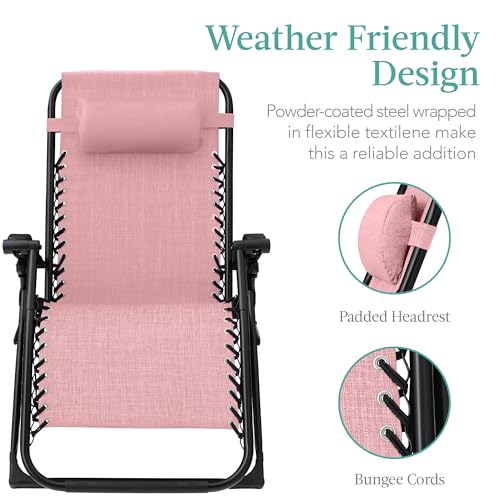 Best Choice Products Oversized Zero Gravity Chair, Folding Outdoor Patio Recliner, XL Anti Gravity Lounger w/Removable Cushion, Cup Holder, Side Tray, 350lb Capacity - Pink - color: Pink