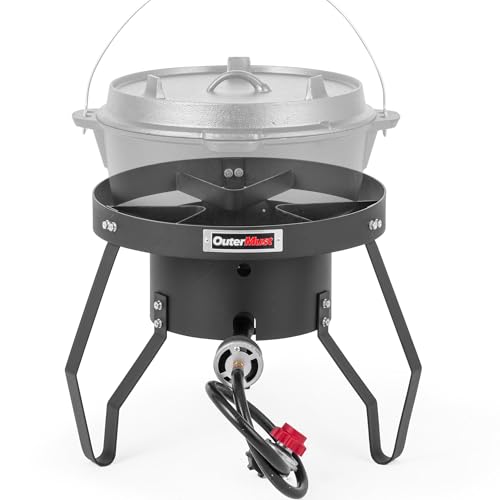 85000 BTU Camping Stove for Cast Iron Dutch Oven,Single Propane Burner with 10 PSI Regulator & Cast Iron Braided Holes, Heavy Duty Round Gas Stove for Outdoor Cooking & Camping - size: Single Burner - Standard