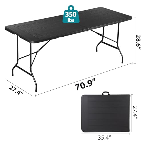 ZENY 6ft Portable Folding Table Plastic Indoor Outdoor Picnic Party Camp Dining Table with Handle (Black, 71" x 27") - color: Black, size: 71" x 27"