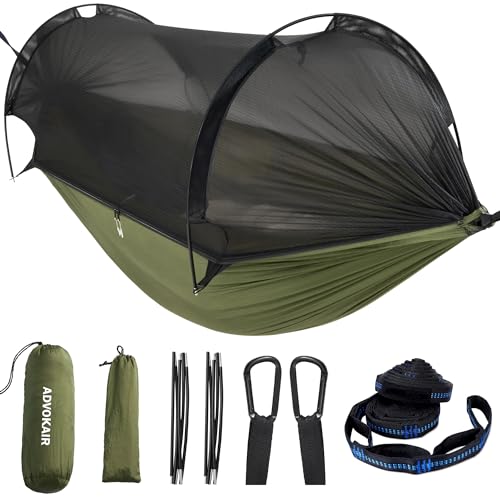 ADVOKAIR Camping Hammock with Mosquito Net Up to 500lbs, Ultralight and Portable Nylon Travel Hanging Hammock with Tree Straps, Perfect for Outside, Backpacking, Hiking and Backyard - color: Green, size: 118"L x 71"W