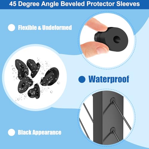 100 Pack 45 Degree Cable Railing Rubber Grommets, Black Angle Beveled Protector Sleeve for 1/8" 5/32" 3/16" Cables for Metal Cable Railing Posts, Cable Railing Protector Sleeve Grommet, MY27 - size: Stair (45°)