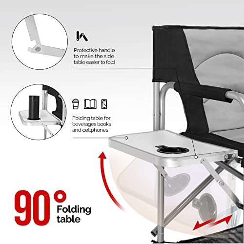 mefeir Tall Camping Chair Makeup Artist Director Chair 26" Counter Height, Portable Folding Design with Side Table, Cup Holder & Side Storage Bag, Heavy-Duty Iron Frame (300 lbs Capacity) - color: Black/Gray, size: 26in