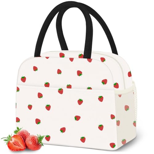 DALINDA Lunch Bag Lunch Box for Women Men,Cute Strawberry lunchbag Reusable Insulated Lunch Tote Bag - color: black strawberry, size: Oxford cloth