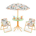 KOTEK Kids Picnic Table with Umbrella, Outdoor Table & 2 Folding Chairs, Cute Pattern Children’s Patio Furniture, Portable Kids Table and Chair Set for Backyard, Garden, Beach (Yellow Tiger) - color: Yellow Tiger