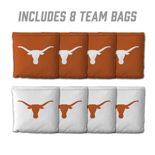 YouTheFan Officially-Licensed NCAA Set of 8 Cornhole Bags - All Weather Dual Sided Slide & Stop - Regulation Size with Carry case - color: Texas Longhorns