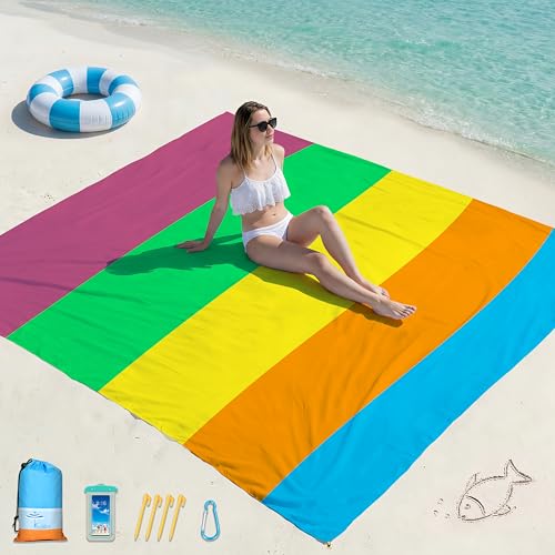 Famstar Beach Blanket Oversized Extra Large 78" X 81",Waterproof Sandproof Beach Blanket 1-7 Adults Lightweight Durable for Travel Camping Hiking Picnic - color: Multicolor, size: 78" X 81"