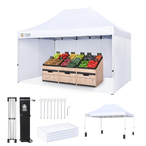 CROWN SHADES 10x15 Pop Up Canopy Tent, Thicken Frame Commercial Heavy Duty Tent, 4 Sidewalls 8 Stakes & 4 Sandbags & 4 Ropes, Outdoor Canopies for Events, Parties,White - color: White, size: 10x15 Heavy Duty