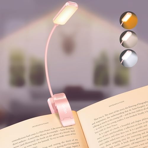 Gritin 9 LED Rechargeable Book Light for Reading in Bed - Eye Caring 3 Color Temperatures,Stepless Dimming Brightness,80 Hrs Runtime Small Lightweight Clip On Book Reading Light for Studying-Pink - color: Pink