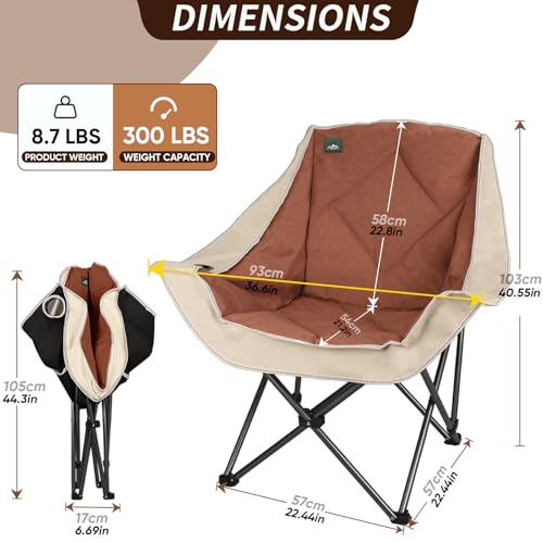 Northroad Folding Camping Chair,Oversized Portable Camp Chair w/Cup Holder,Heavy Duty Padded Lawn Chair Support 300 LBS for Outdoor, Tailgates, Beach, Hiking, and Picnics - color: Cream