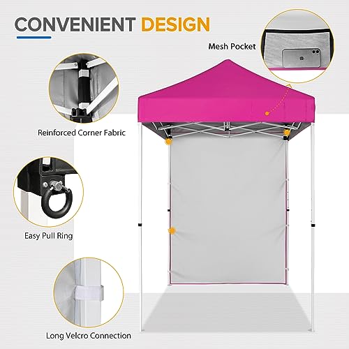 EAGLE PEAK Pop up Canopy 5x5, Outdoor Portable Canopy Tent with One Removable Sunwall, Carry Bag Included, Pink - color: Pink