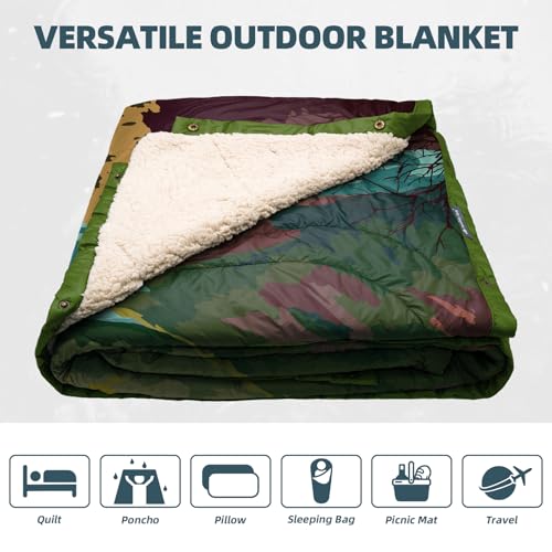 Outdoor Camping Blanket with Sherpa Lining, Extra Warm Thick Camp Blankets and Puffy Ultralight Soft Poncho DWR Camping Quilt for Cold Weather, Adventure, Sleeping, Backpacking 78"x 56" - color: Red Rocks, size: 78 x 56 inches