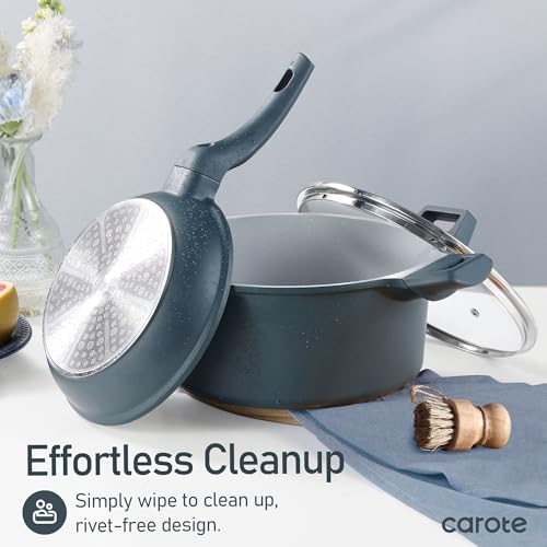 CAROTE 14 Pcs Ceramic Cookware Set, Pots and Pans Set Non Stick with Ceramic Coating, Induction Kitchen Sets - color: Blue