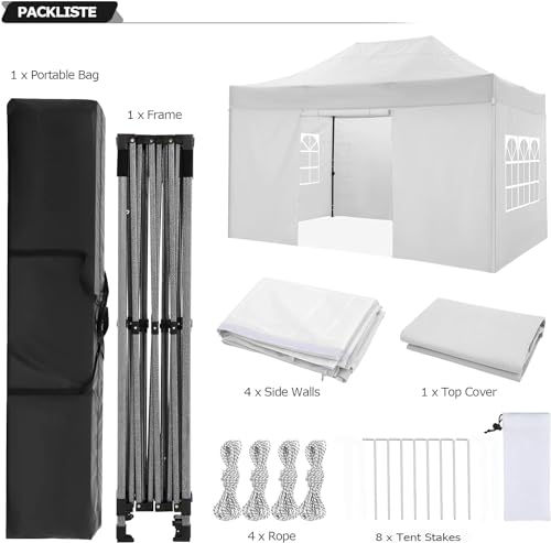 COBIZI 10x15 Heavy Duty Pop Up Canopy Tent with 4 Sidewalls Thicken Frame, Commercial Easy Up Outdoor Wedding Party Tents, All Season Waterproof Windproof with Stakes Sandbags Ropes Bag, White - color: White, size: 10x15