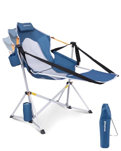 KingCamp Hammock Chair with Footrest – Heavy Duty Swinging Rocking Camping Chairs for Adults up to 400lbs, Folding Portable Oversized Rocker with Cup Holder & Pillow for Outdoor Beach Lawn RV Sports - color: Footrest Deluxe Darkblue/Mesh