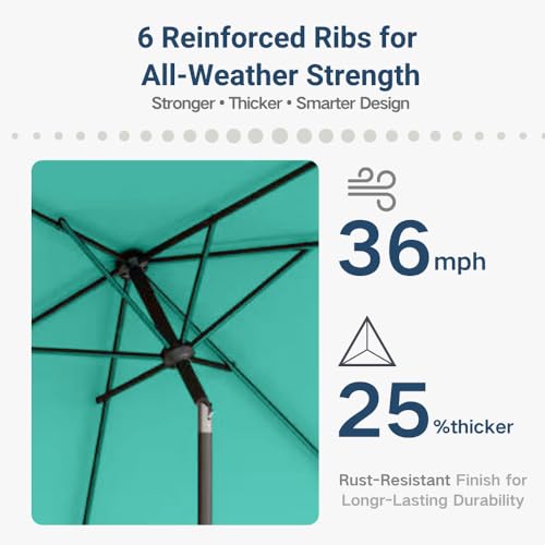 6.5' x 10' Rectangular Patio Umbrella Large Outdoor Market Umbrella w/ UV Protection, Push Button Tilt and Crank Lift, Rectangle Table Umbrella for Garden, Deck, Pool, Patio, Turquoise Blue - color: Turquoise Blue