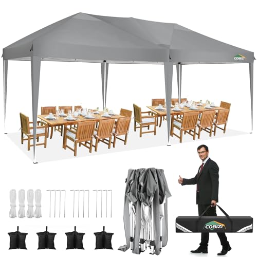 COBIZI 10x20 Pop up Canopy Tent Without Sidewall, Waterproof Portable Outdoor Canopy 10x20 Instant Shelter Tent for Parties, Wedding, Backyard, Carport with Carry Bag & 4 Sandbags(Gray) - color: Gray, size: 10x20FT without sidewall
