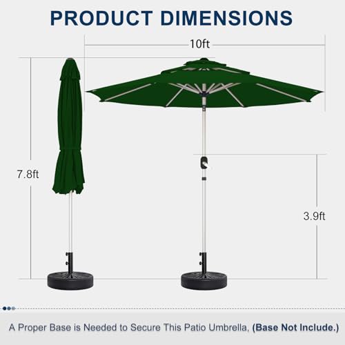 10FT 3-Tier Aluminum Outdoor Patio Umbrella, Fade-Resistant Market Umbrella with Push Button Tilt Function, 8 Sturdy All-Aluminum Ribs for Gardens, Patios, Backyards & Pools - color: Green, size: 10FT-3Tier (Aluminum Umbrella)