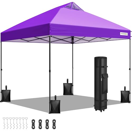 VIVOHOME 10x10ft Pop Up Canopy Tent One Push Setup Outdoor Portable Shelter Tent Heavy Duty with Wheel Carry Bag and 4 Sandbags, Purple - color: Purple, size: 10x10 ft